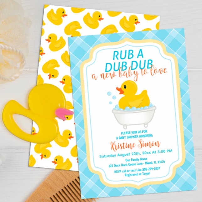 Rub-A-Dub Rubber Duck Baby Shower Einladung - Blu (script typography rubber duck fun baby shower invitation)