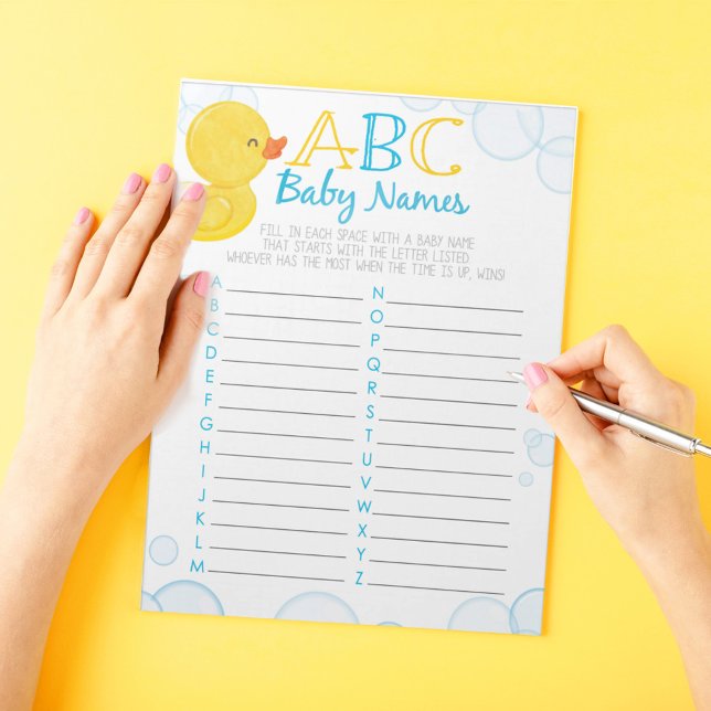 Rubber Duck ABC Baby Name Game Pack Notizblock (ABC Baby Names Watercolor Rubber Duck Baby Shower Game Pack of 40 Answer Sheets)
