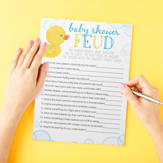 Rubber Duck Baby Showdusche Feud Game Pack Notizblock (Baby Shower Feud Watercolor Rubber Duck Baby Shower Game Pack of 40 Answer Sheets)