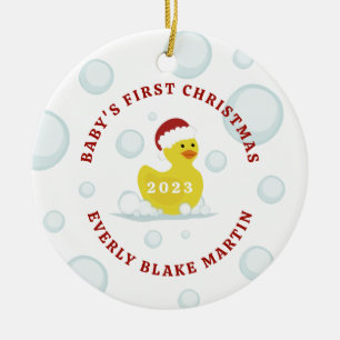 Rubber Duck Baby's First Christmas Bubbles Keramik Ornament