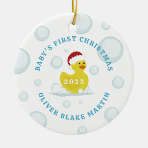 Rubber Duck Baby's First Christmas Foto Blue Keramik Ornament