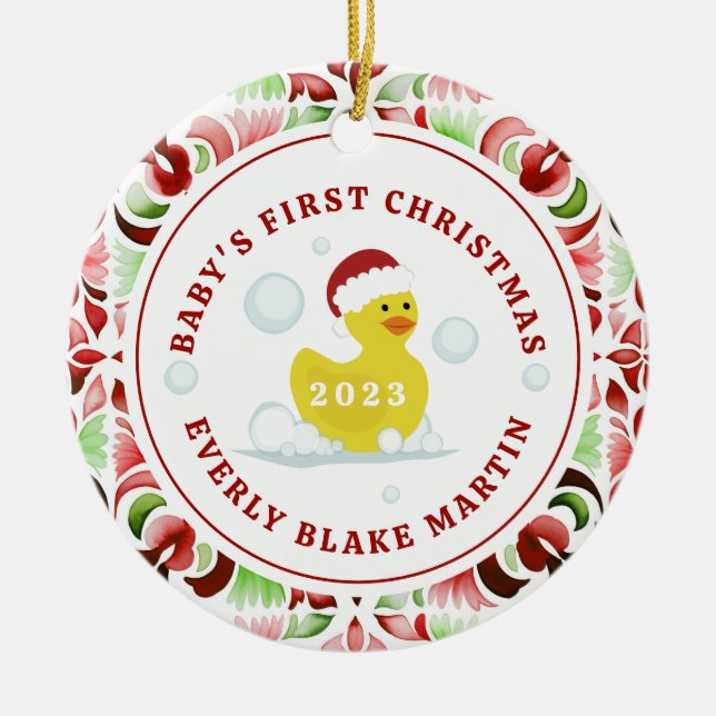 Rubber Duck Baby's First Christmas Foto Keramik Ornament (Vorne)