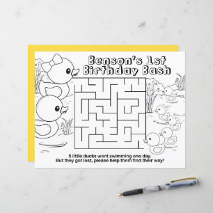 Rubber Duck Birthday Maze Activity Sheet Tischsets