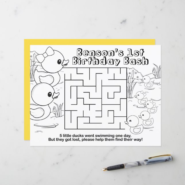 Rubber Duck Birthday Maze Activity Sheet Tischsets (Vorderseite/Rückseite Beispiel)