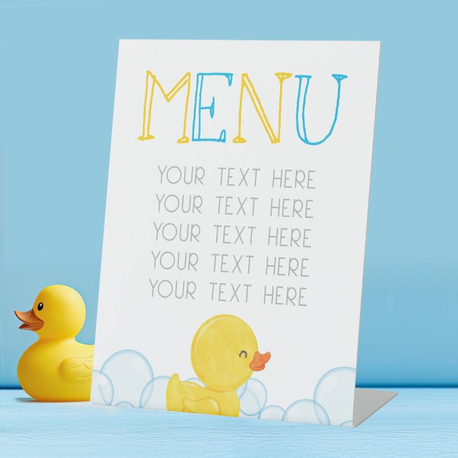 Rubber Duck Birthday oder Baby Showmenu Party Sockelschild (Medium Rubber Duck Party Menu Sign for Baby Shower or Birthday Table Displays.jpg)