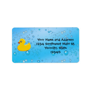 Rubber Duck Blue Bubbles Personalized Kids Adressaufkleber