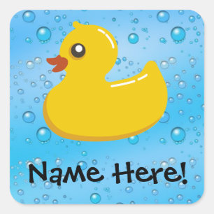 Rubber Duck Blue Bubbles Personalized Kids Quadratischer Aufkleber