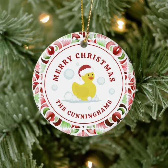 Rubber Duck Christmas Watercolor Keramik Ornament (Baum)