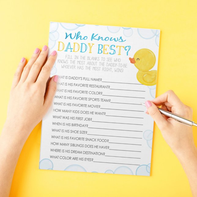Rubber Duck, der Daddy Best Baby Game Pack kennt Notizblock (Who Knows Daddy Best Watercolor Rubber Duck Baby Shower Game Pack of 40 Answer Sheets)
