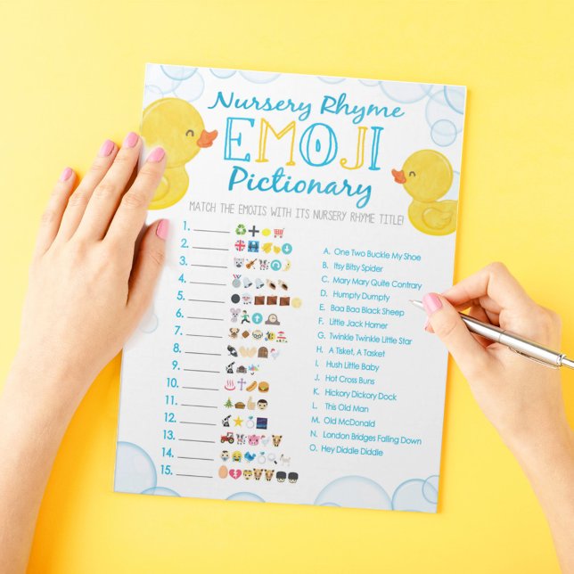 Rubber Duck Emoji Kinderzimmer Rhyme Duschspiel Notizblock (Nursery Rhyme Emoji Pictionary Watercolor Rubber Duck Baby Shower Game Pack of 40 Answer Sheets)