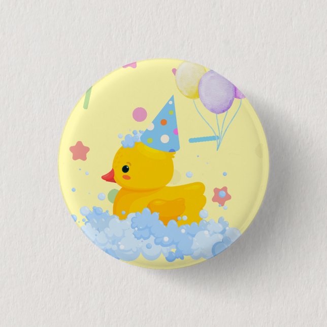 Rubber Duck Geburtstag mit Blasen und Confetti Button (Vorderseite)