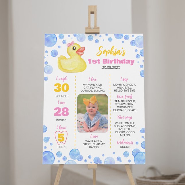 Rubber Duck Girl First Birthday Milestone Zeichen Poster (Von Creator hochgeladen)