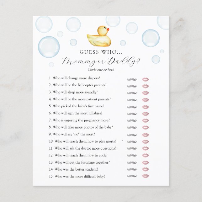 Rubber Duck Guess Who Mommy or Daddy Baby Shower (Vorderseite)