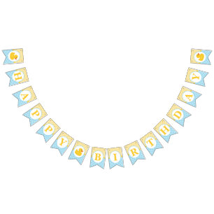 Rubber Duck Happy Birthday Bunting - Blue & Yellow Wimpelkette
