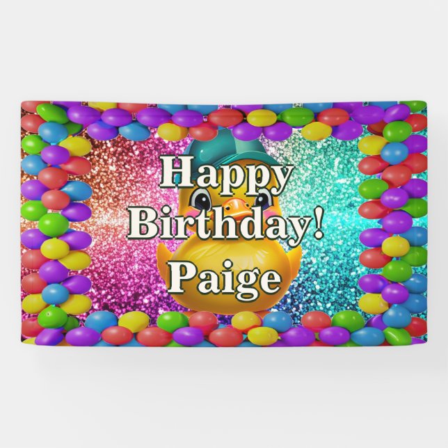 Rubber Duck Personalisierter Charakter Geburtstags Banner (Horizontal)