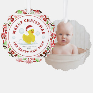 Rubber Duck Santa Christmas Foto Ornament Karte
