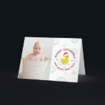 Rubber Duck Santa Christmas Photo Bubbles Feiertagskarte<br><div class="desc">Illustration of a rubber duck wearing a santa hat surrounded by bubbles.  Personalize with your family photo on front.  Personalize the text inside.</div>