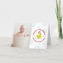 Rubber Duck Santa Christmas Photo Bubbles Feiertagskarte