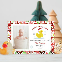 Rubber Duck Santa Watercolor Weihnachtsgebäck Foto Feiertagskarte