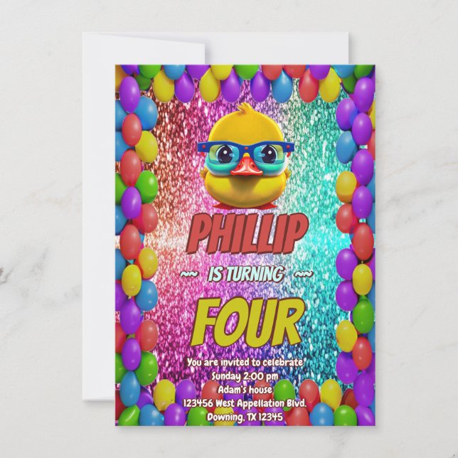 Rubber Duck Sondercharakter Geburtstag einladen Einladung (Vorderseite)