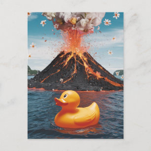 Rubber Duck Surreal Volcano Postkarte