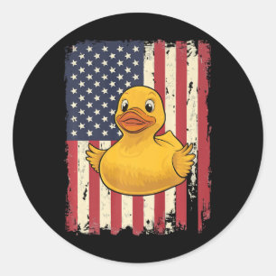 Rubber Duck Usa Flag Independence Day Bath Duck Runder Aufkleber