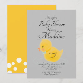 Rubber Duck Watercolor Gray Baby Shower Einladung