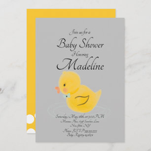 Rubber Duck Watercolor Gray Baby Shower Einladung