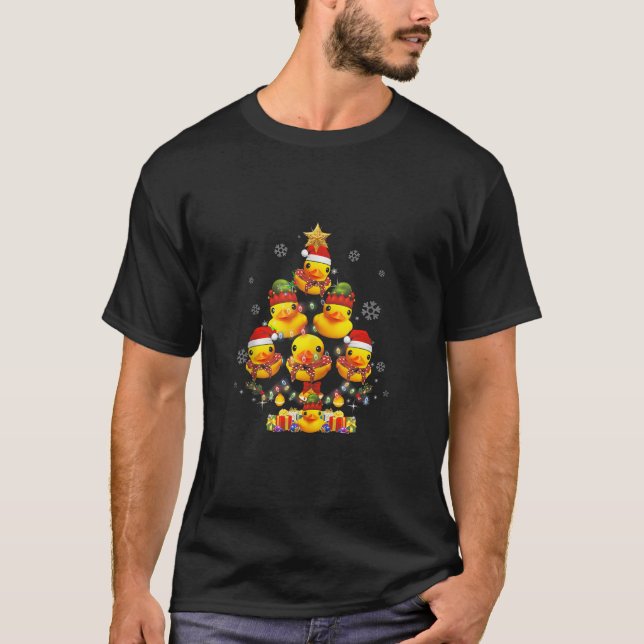 Rubber Duck Weihnachtsbaum Xmas Licht umgeben D T-Shirt (Vorderseite)