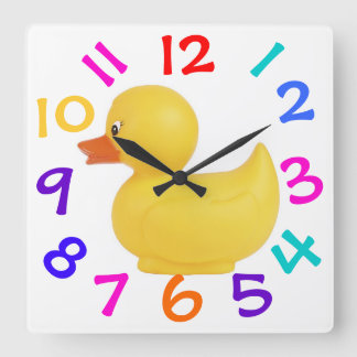 Rubber Duck With Colorful Numbers Quadratische Wanduhr