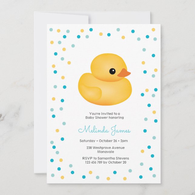 Rubber Duckie Blue Boy Baby Shower Einladung (Vorderseite)