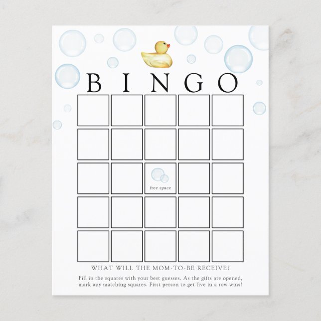Rubber Ducky Baby Shooter Bingo Game Card (Vorderseite)