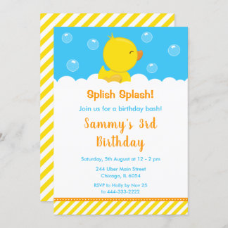 Rubber Ducky Birthday Party Gelb und Blau Einladung