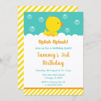Rubber Ducky Birthday Party Gelb und Grün Einladung