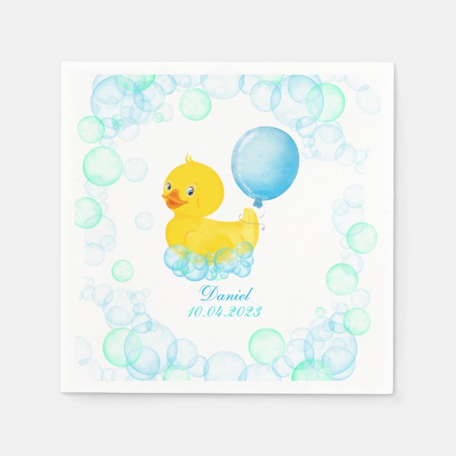 Rubber Ducky Boy Erster Geburtstag Papier Napkin Serviette (Vorderseite)