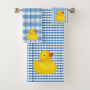 Rubber Ducky Duck Blue Gingham Badezimmer Handtuch Badhandtuch Set
