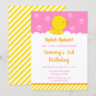 Rubber Ducky Geburtstagsparty Gelb und Rosa Einladung