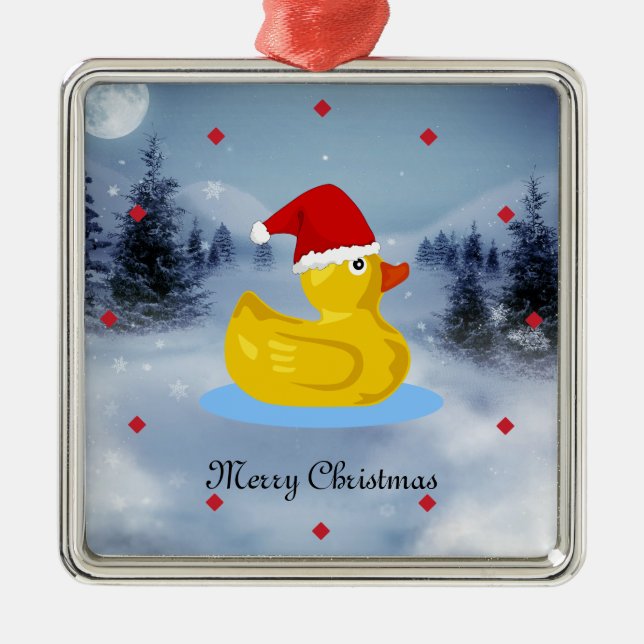 Rubber Ducky in seiner Weihnachtsmannmütze Ornament Aus Metall (Vorne)