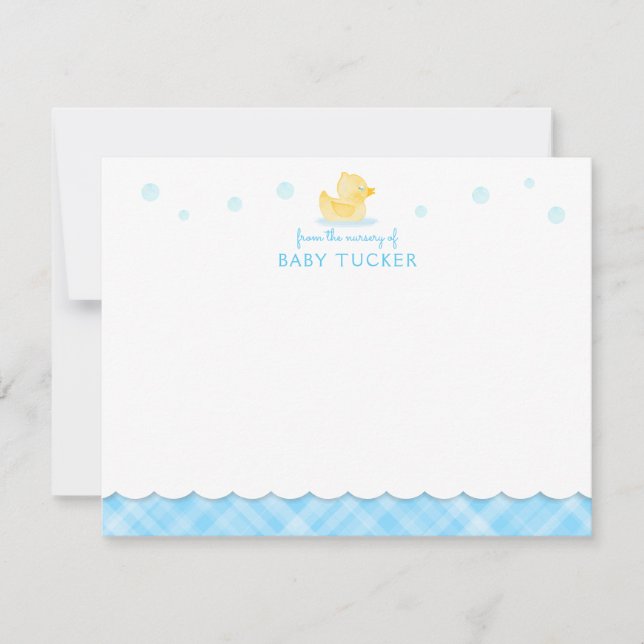 Rubber Ducky Preppy Blue Karierte Note Card Mitteilungskarte (Vorderseite)
