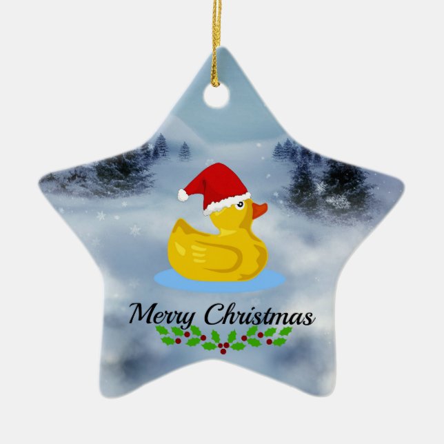 Rubber Ducky Weihnachtsgrüße (mit Heiligen) Keramik Ornament (Vorne)