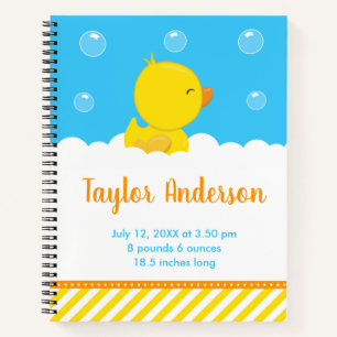 Rubber Ducky Yellow and Blue Birth Statistics Notizbuch