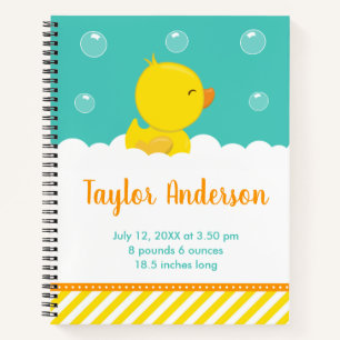 Rubber Ducky Yellow and Green Birth Statistics Notizbuch