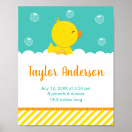 Rubber Ducky Yellow and Green Birth Statistics Poster