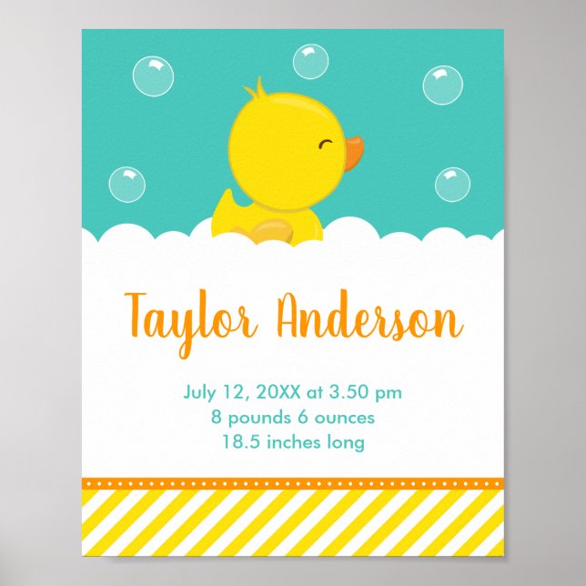 Rubber Ducky Yellow and Green Birth Statistics Poster (Vorne)