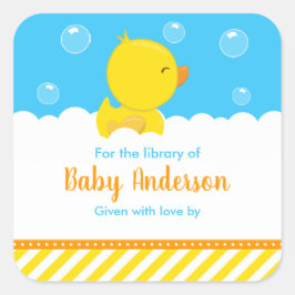 Rubber Ducky Yellow Blue Baby Library Buchzeichen Quadratischer Aufkleber