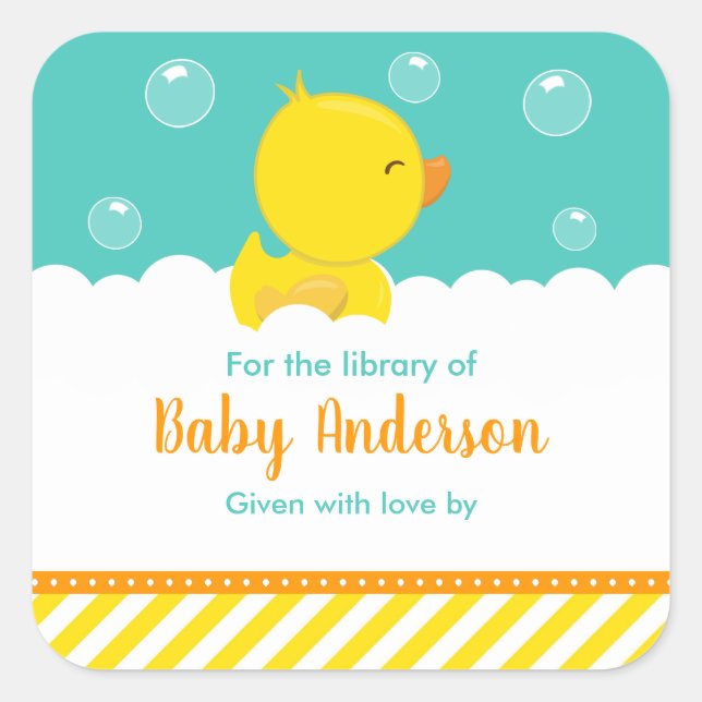 Rubber Ducky Yellow Green Baby Library Buchzeichen Quadratischer Aufkleber (Vorderseite)