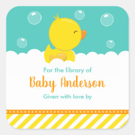 Rubber Ducky Yellow Green Baby Library Buchzeichen Quadratischer Aufkleber