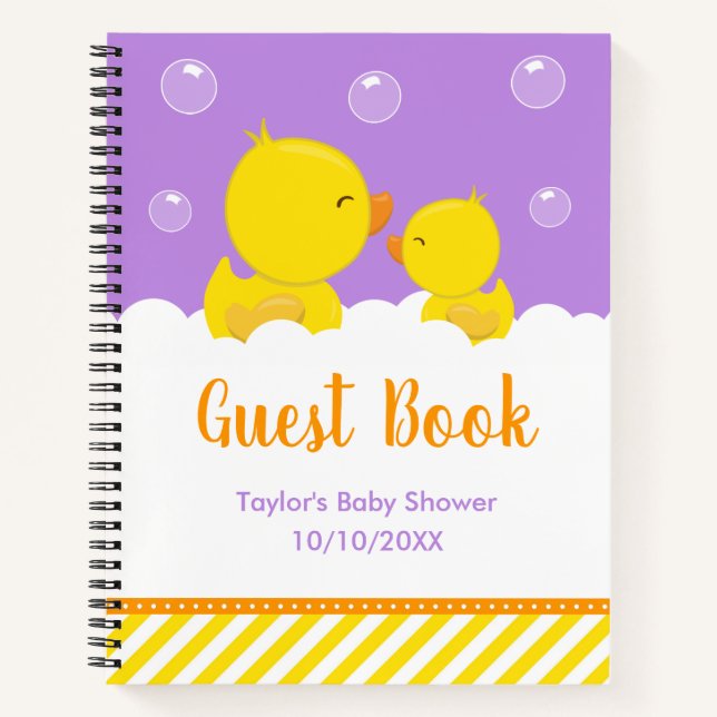 Rubber Ducky Yellow Lila Baby Showbook Notizbuch (Vorderseite)