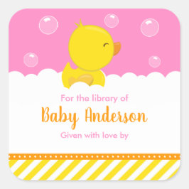 Rubber Ducky Yellow Pink Baby Library Buchzeichen Quadratischer Aufkleber