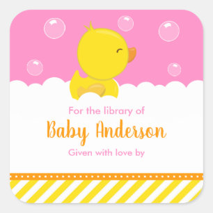 Rubber Ducky Yellow Pink Baby Library Buchzeichen Quadratischer Aufkleber